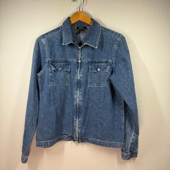 Women's NY Jeans Blue Jean Denim Zip Front Shirt Jacket Size Medium - Picture 3 of 6